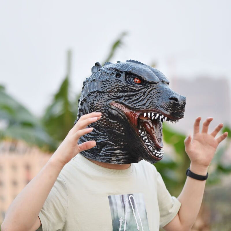 禧班威恐龙头套 哥斯拉大战金刚怪兽全脸搞笑整蛊面具万圣节活动 黑色