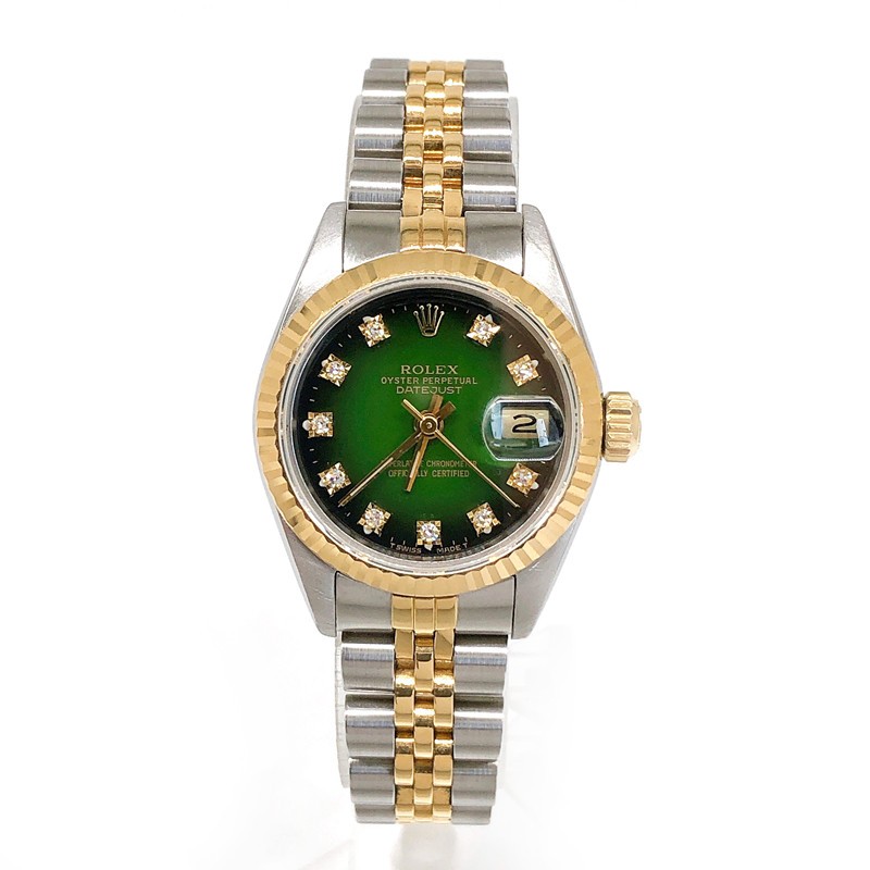 【二手95新】劳力士渐变绿小钻自动机械女表26表径后镶钻69173