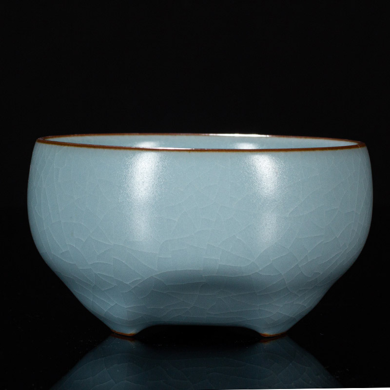 圣炎手工汝窑茶杯汝瓷品茗杯功夫陶瓷主人杯三足杯