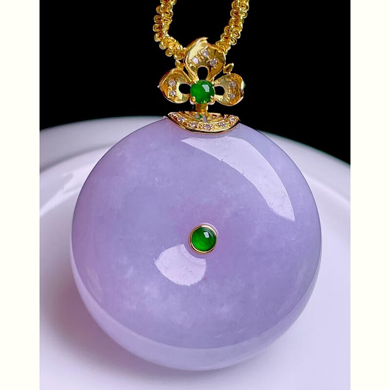 慈心缘 冰紫肥扣吊坠 18k金镶钻缅甸a货翡翠玉石挂件女士首饰28.