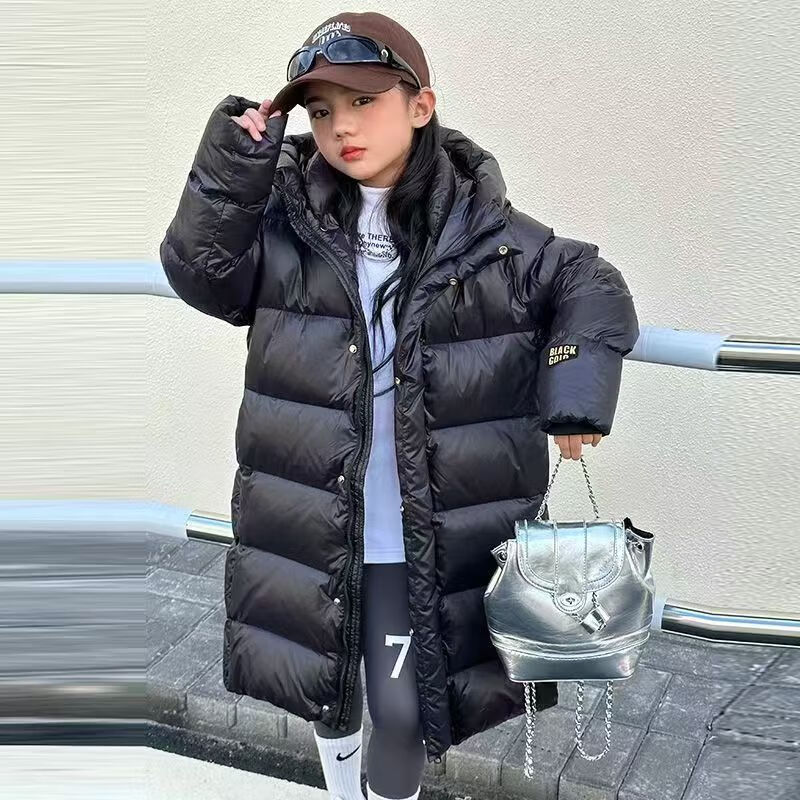 贝婴初（BEIYINGCHU）新款儿童黑金外套男童女童中大童亲子装长款过膝鸭绒丝加厚外套 黑色 170cm