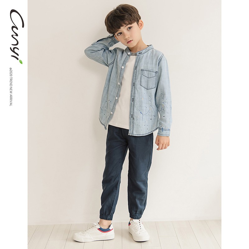 纯一良品（CUNYI）童装儿童休闲裤薄款男童裤子春秋装中大童棉麻长裤男孩亚麻童裤 卡其 140 cm