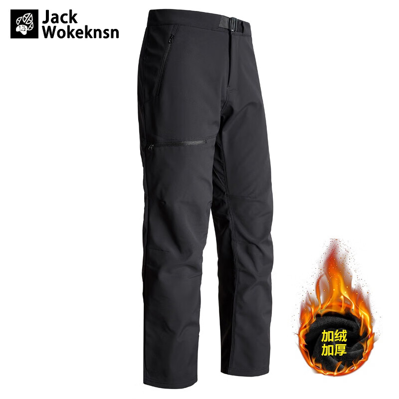 JACK WOKEKNSN狼爪云户外冲锋裤男士2025秋冬新款男防水防刮耐磨登山裤大码加厚 黑色(加绒) XL 京东折扣/优惠券