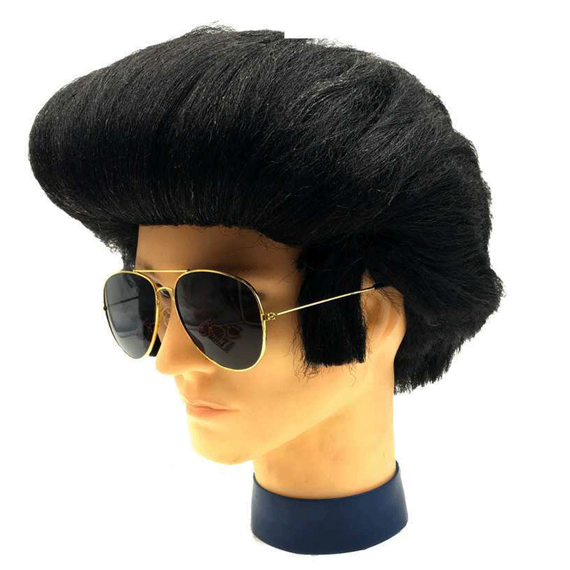 摇滚歌手爆炸头复古卷发小品道具搞笑派对舞会假发男 a款猫王 眼镜