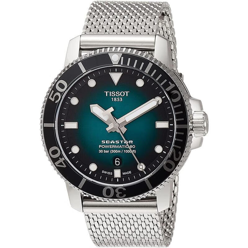 天梭(tissot)瑞士手表 海星系列男士长动能自动机械表 夜光网带  300