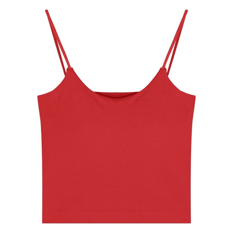 带胸垫美背吊带背心女夏季内搭短款性感文胸一体无袖打底上衣 红色