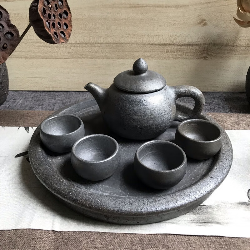 荥经砂茶具 砂器土陶纯手工黑砂茶具古拙茶壶非遗产品 壶