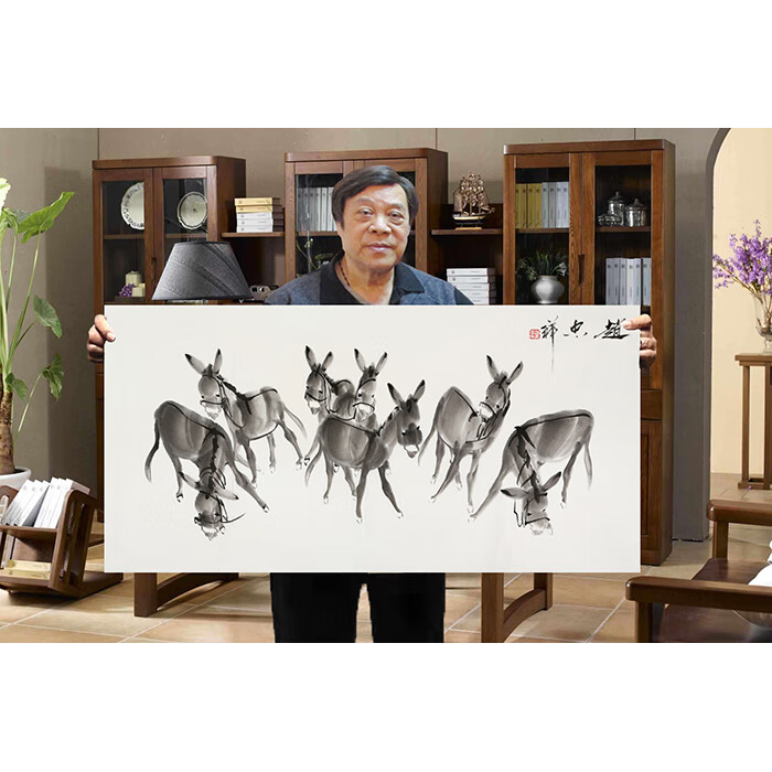 丹桂苑赵忠祥字画四尺横幅精品写意毛驴名人国画作品纯手绘名家书画