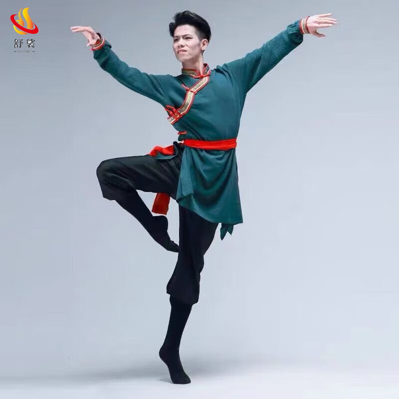 舒裟蒙古舞蹈服装艺考练功服蒙族原舞新款少数民族男士袍藏族演出服 蒙古服墨绿色整套 3XL (140-160斤)属于什么档次？