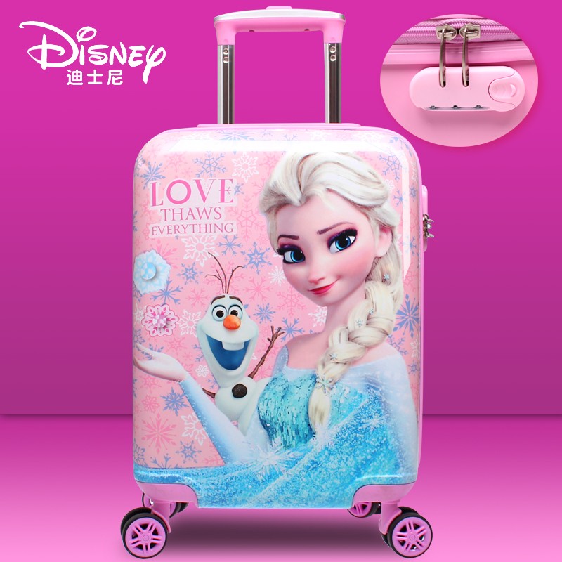 迪士尼儿童可坐拉杆箱冰雪爱莎公主行李箱旅行箱宝宝男女童卡通可爱登机 DH19028-Q冰雪奇缘-粉18英寸