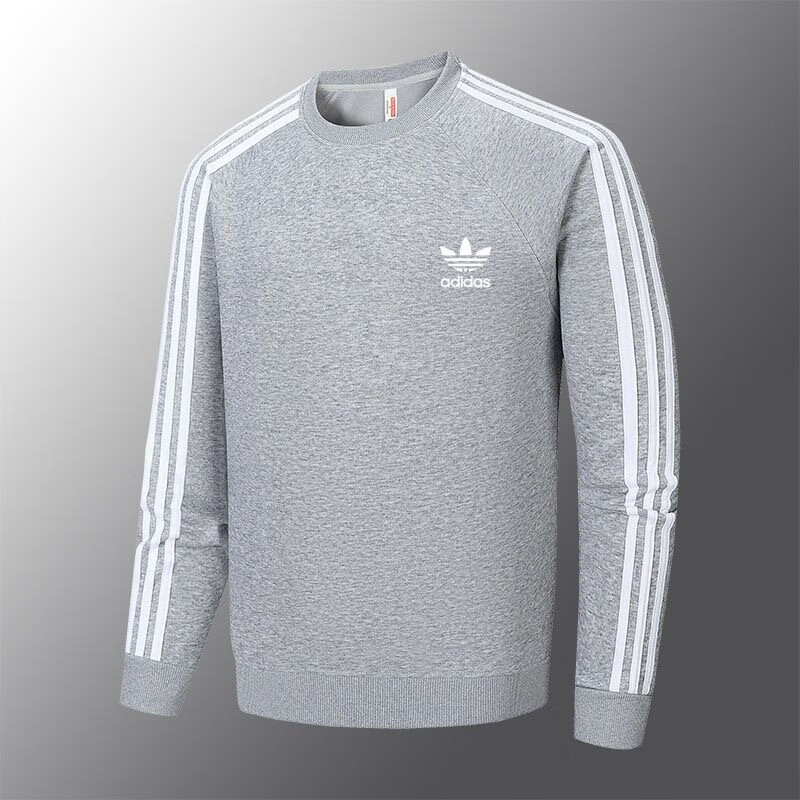 ADIDAS TECHFIT阿迪达斯三叶草纯棉卫衣男秋冬运动休闲大码宽松加绒加厚圆领套头 深蓝加绒款 8xl(240-260斤)