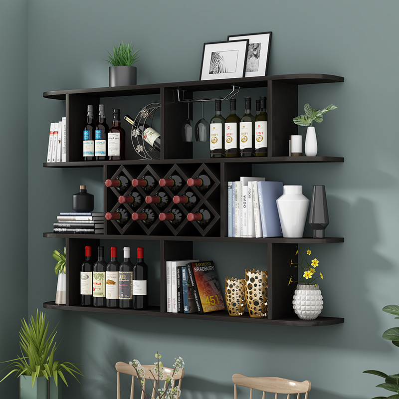 酒柜壁挂式创意红酒架客厅储物柜墙壁装饰悬挂置物架 圆角1米五格