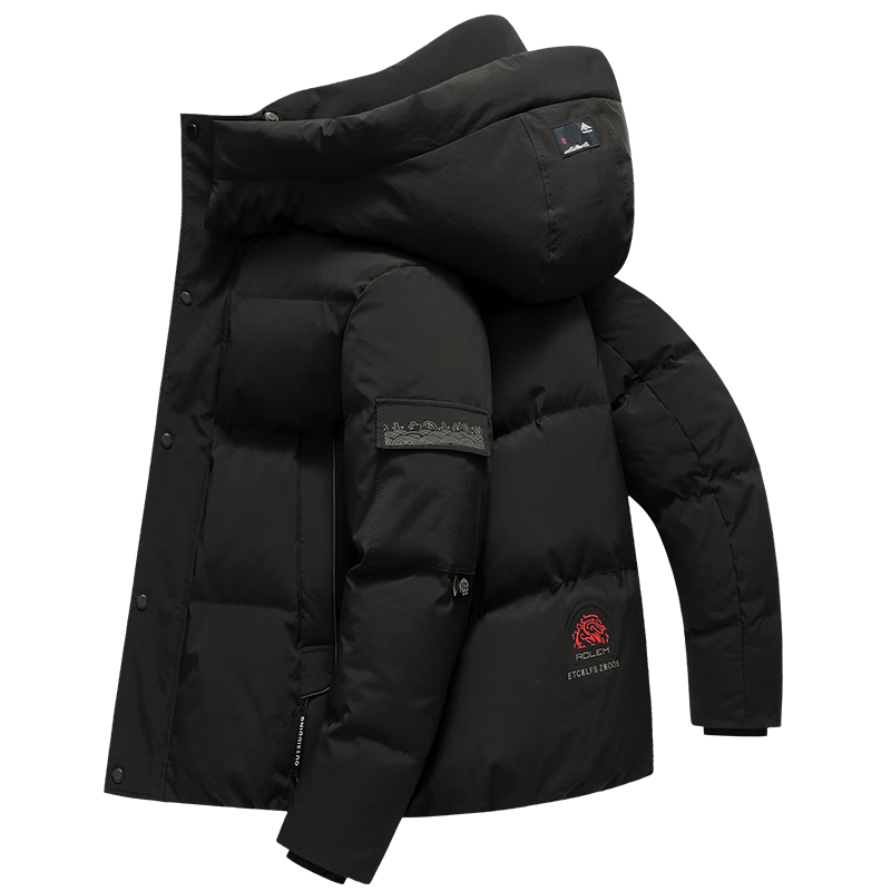 雪中飞90绒羽绒服男士可脱卸帽加厚时尚休闲秋冬保暖防寒外套男黑色175