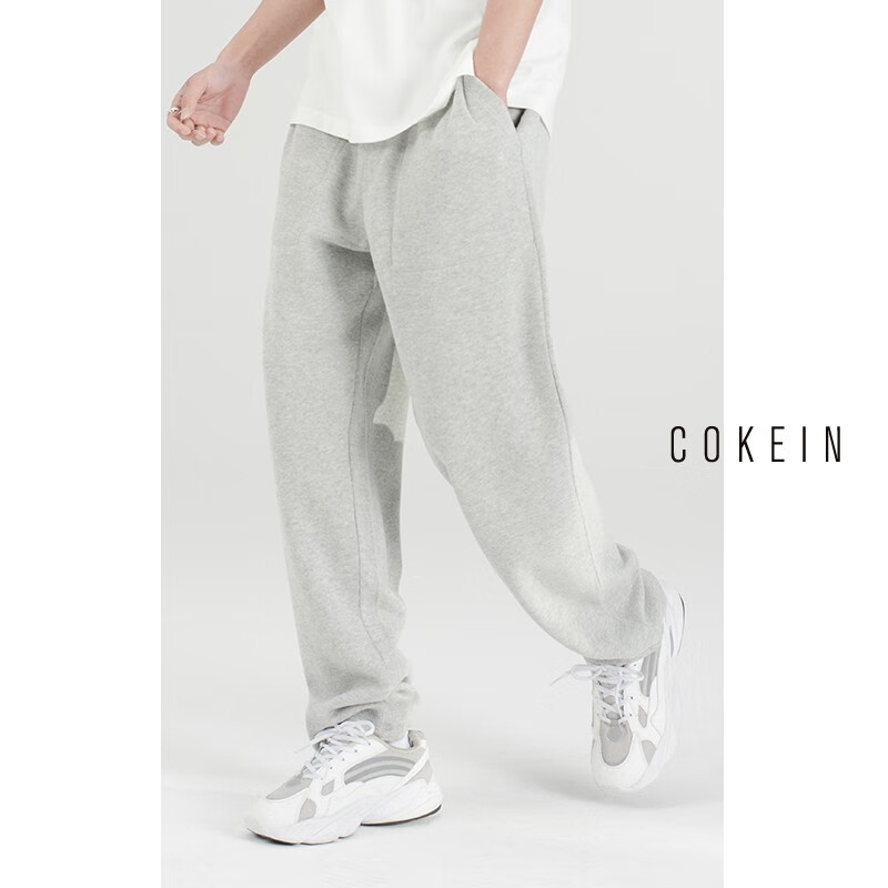 COKEIN夏季薄款男士直筒微弹原创休闲时尚纯色灰白松紧卫裤运动裤 灰色 S