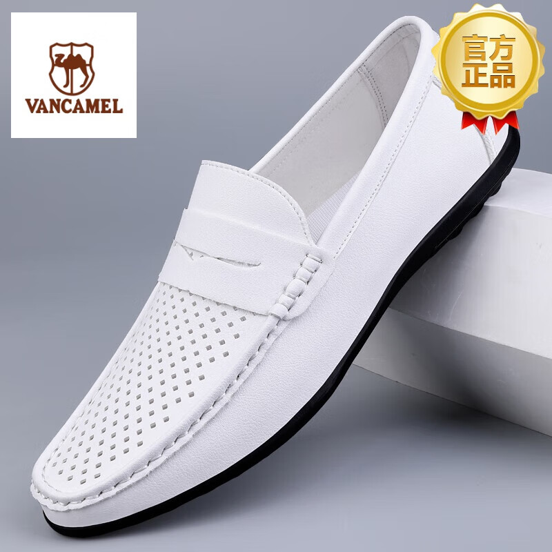 西域骆驼(vancamel)品牌男款网面鞋男鞋新款镂空洞洞网眼皮鞋软底商务
