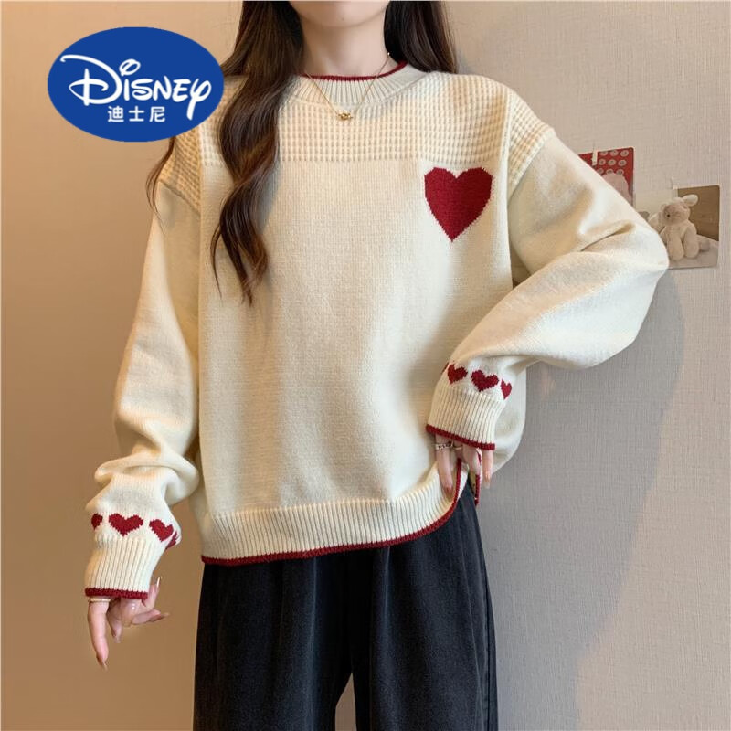 迪士尼（Disney）套头毛衣女春秋冬季高中初中学生12大童15岁13宽松针织打底衫上衣 杏色【毛衣女秋冬 慵懒风/高级感 80 L (100-110斤)