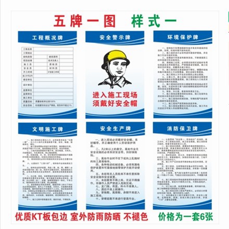 施工现场安全制度牌 建筑八大员岗位职责 工程项目五牌一图晴雨表 五