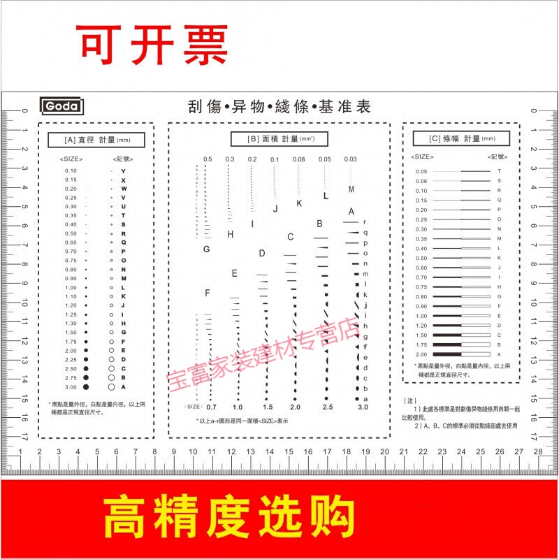 菲林片污点卡 污点卡标准 点线规菲林尺比对卡片 外观检验规刮伤异物
