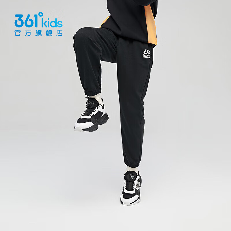 361°儿童夏季薄款长裤男童卫裤运动长裤女童秋冬保暖中大童休闲长裤 经典黑1501-男童【不加绒】 170