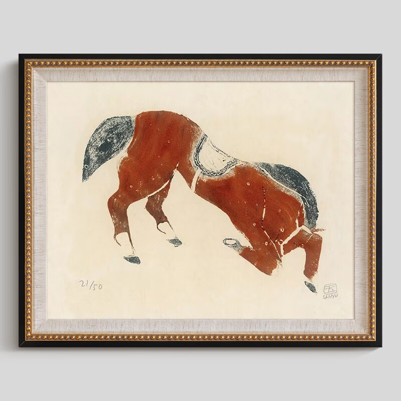 法式小众艺术客厅装饰画美式北欧复古餐厅玄关壁画常玉曲腿马挂画 a款