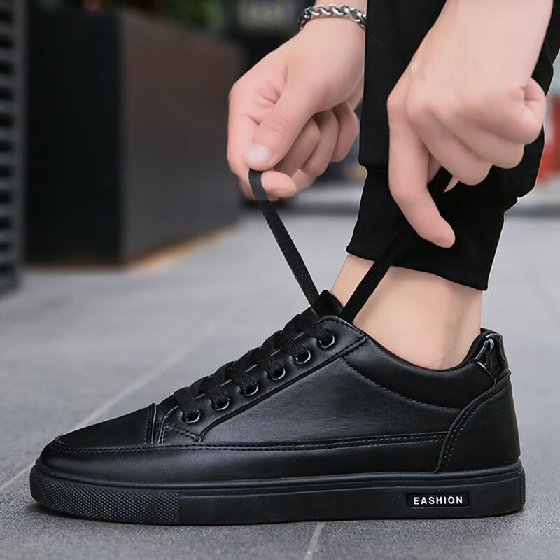 yuqiu) 男鞋工作厨师鞋男防水男士软底上班休闲潮鞋全黑板鞋春季皮鞋