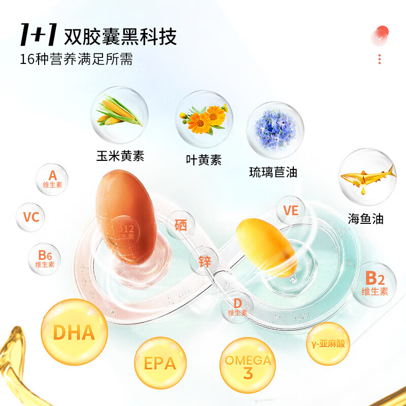 双心(Doppel herz)德国高端叶黄素胶囊游离型60粒/盒维生素B族鱼油DHA+EPA吸收率95% 高端叶黄素【眼脑同补】