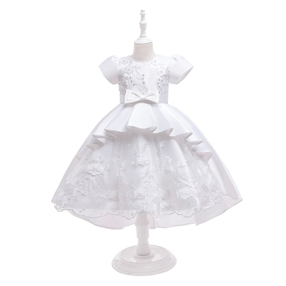 gtyuwvg女童礼服公主蓬蓬裙红色儿童主持人婚纱六一演出花童 白色 110