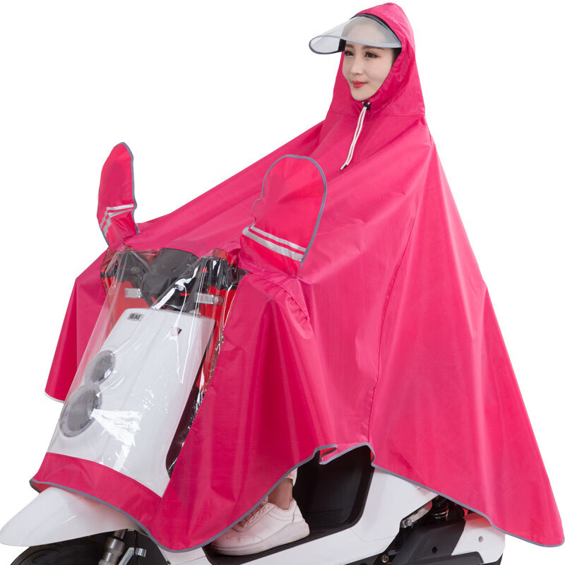 雨航 YUHANG 户外骑行成人电动电瓶摩托车雨衣男女式单人雨披 大帽檐4XL 玫红色