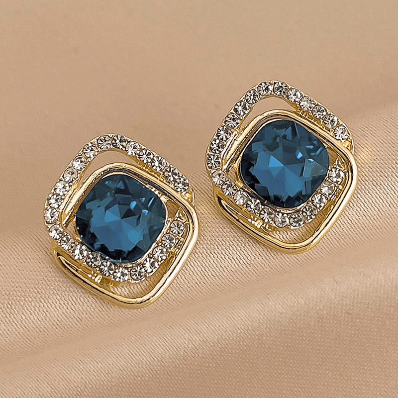 镶水钻方形双层金属耳环女欧美时尚个性气质感耳饰品 银 色方形耳环