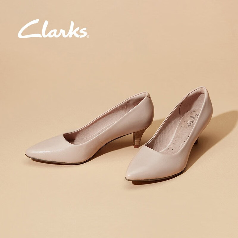 Clarks其乐女鞋2021春季新款Linvale Jerica正装尖头高跟鞋女细跟单鞋 浅粉色261406284 37.5