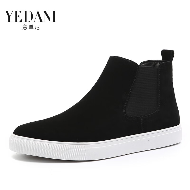 意单尼 YEDANI切尔西靴男士马丁靴高帮男鞋2023春秋新款一脚蹬翻毛皮鞋男款鞋子 单鞋白底 38