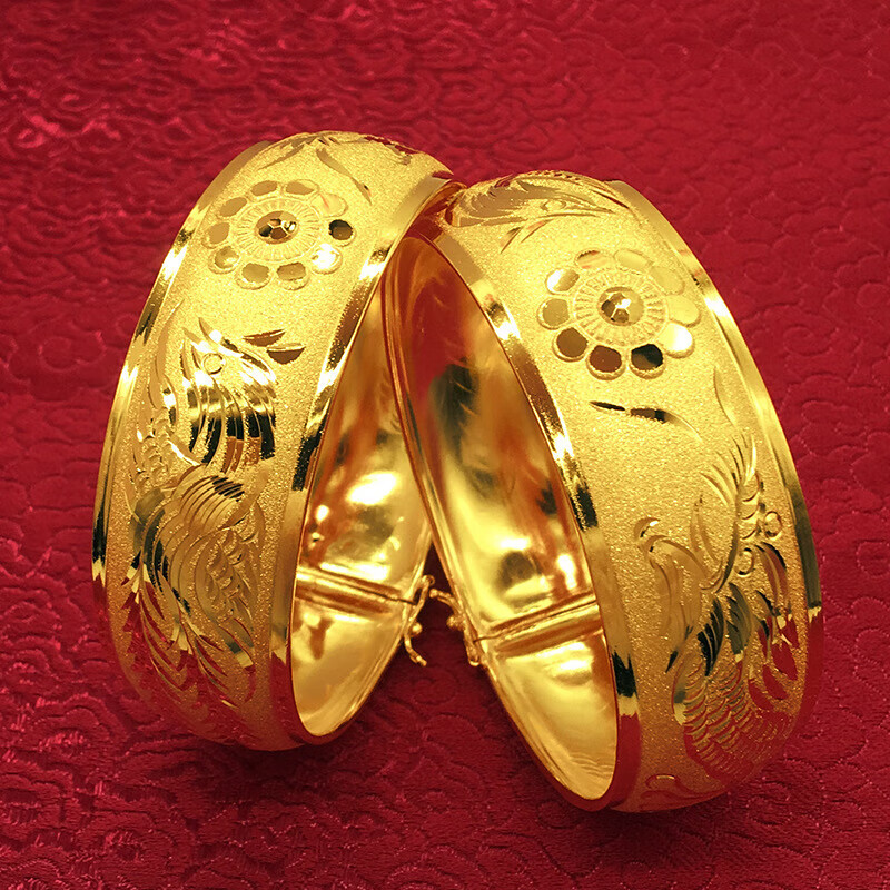 婚庆手镯古法仿金婚礼民族风龙凤手镯镀越南沙金 20mm单个手镯价格 单