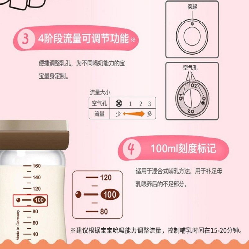 Combi康贝 婴儿奶瓶宽口径 新生儿宝宝奶瓶 可调节流量 宽口径奶瓶SS码 160ml 1-3月 塑料制