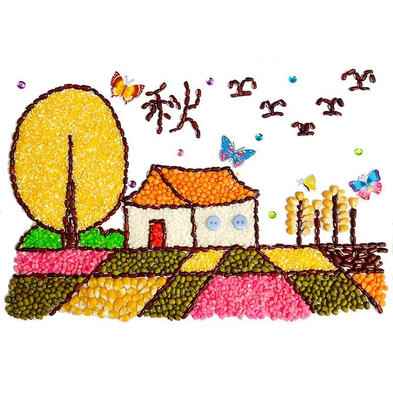 五谷杂粮粘贴画秋天丰收儿童五谷丰登手工粮食豆子diy材料包四季 四季