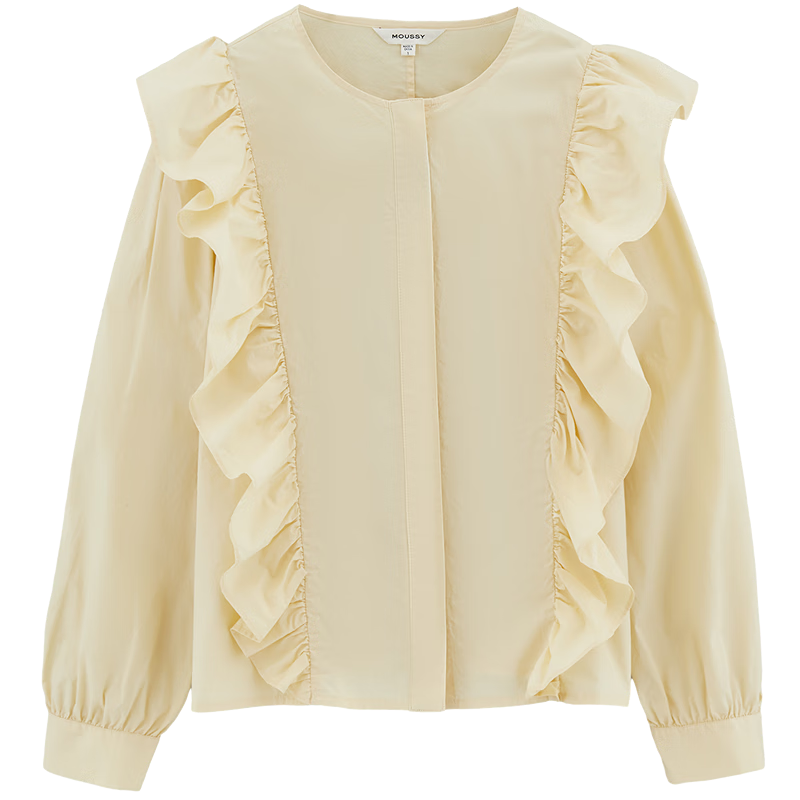moussy 早春新品日系甜美荷葉邊純棉長(zhǎng)袖襯衫女028HSZ30-0431 013象牙色 M 00002