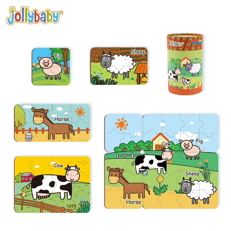 jollybaby祖利宝宝 早教幼儿正反面拼图玩具宝宝趣味拼图儿童1-6岁 欢乐农场动物拼图