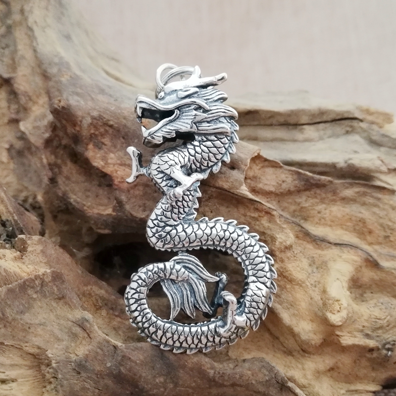 梦致臻龙吊坠s990银男士霸气立体龙项链挂坠生肖属相吊坠潮人个性饰品