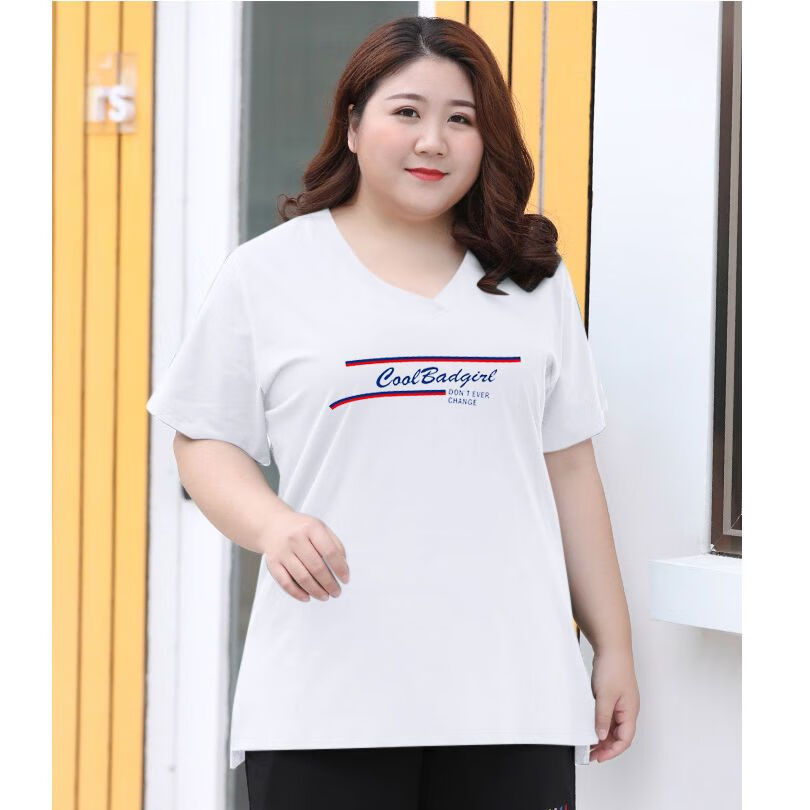 康创晖200斤胖mm加肥大码女装短袖t恤女胖子衣服肥婆装夏款宽松上衣