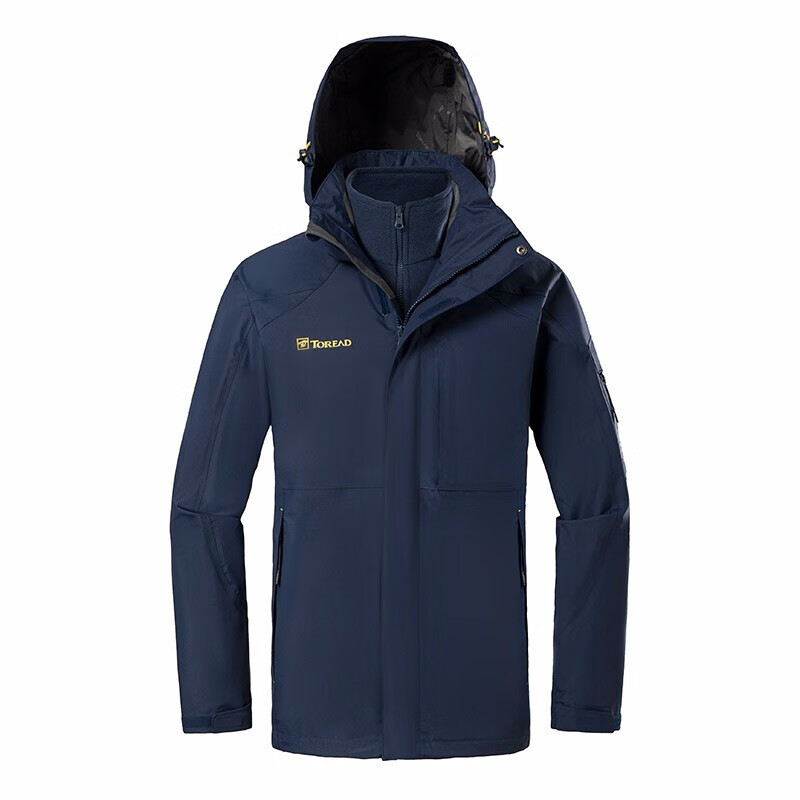 探路者沖鋒衣女士三合一抓絨內(nèi)膽戶外服裝秋冬季防風(fēng)衣可拆卸外套登山 201藏藍(lán)-男 XXL