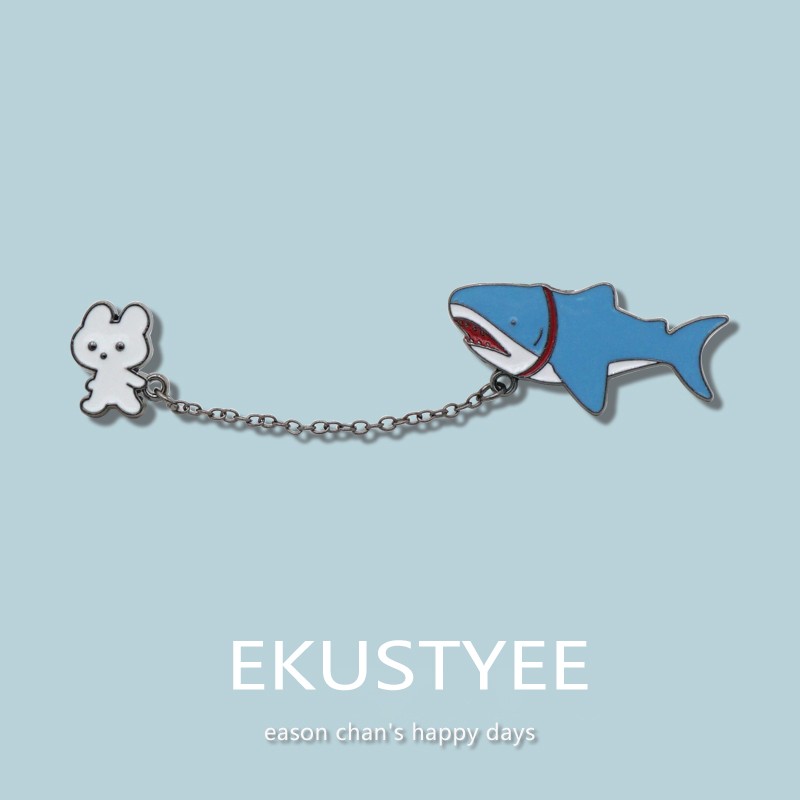 胸针卡通可爱日系别针男女创意徽章包包装饰 兔子牵鲨鱼胸针 悬浮盒