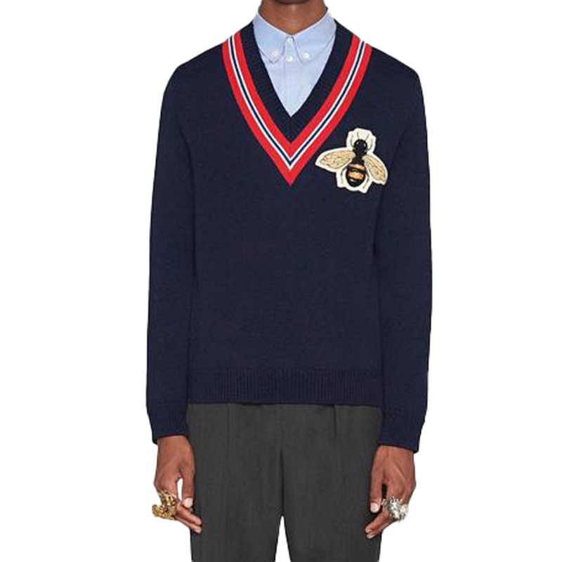 gucci 古驰黑色羊毛蜜蜂刺绣毛衣 黑色 l码