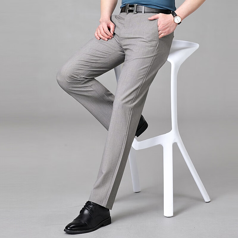 劲霸商务休闲裤夏季薄款中年直筒长裤子 浅灰 2105 30码【腰围2尺3】