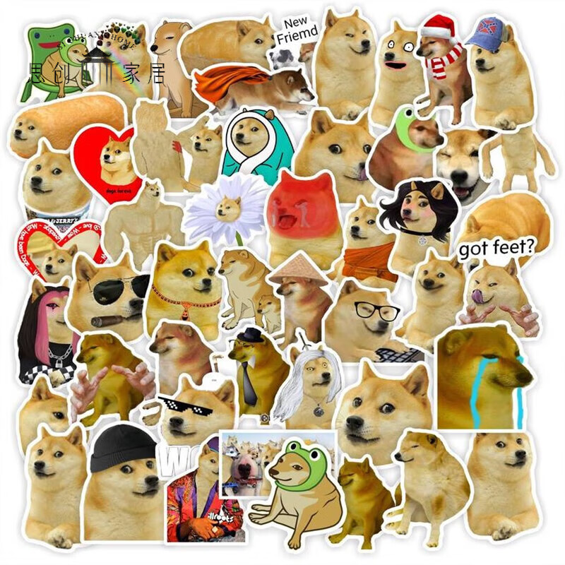 50张doge外网梗cheems网红贴纸涂鸦贴李箱笔记本电脑ipad手机贴纸