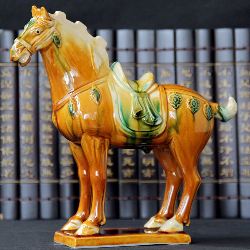 晨圈汇（chenquanhui）唐三彩陶瓷马摆件国礼大马工艺礼品客厅装饰品中式博古架桌面摆设 马上有钱三彩红（长21 高21cm）