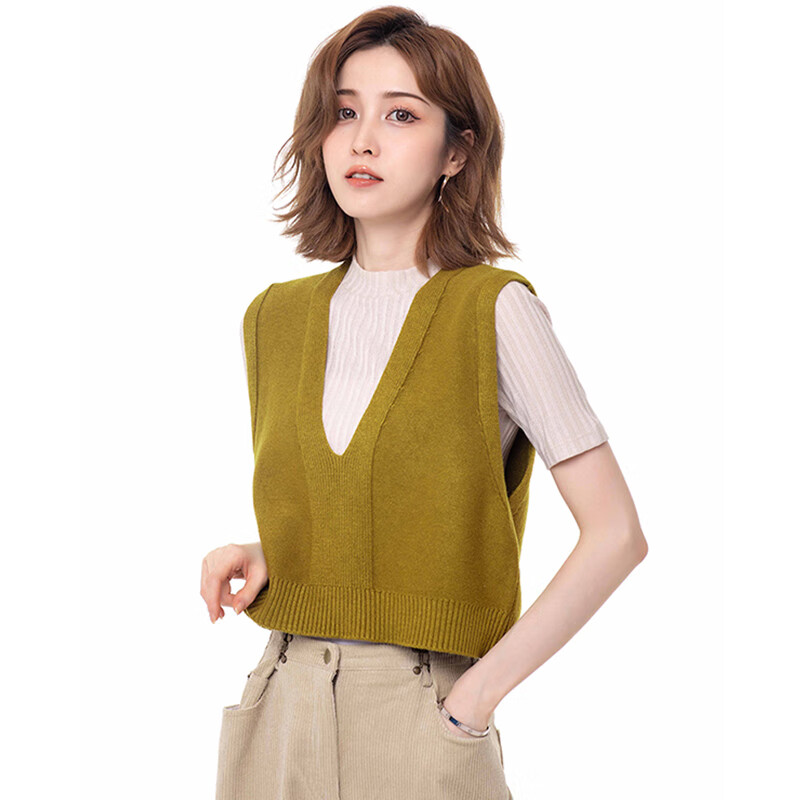 汇香天泽女式羊绒羊毛开衫马甲短款羊毛针织女士春秋季高腰马夹时尚小