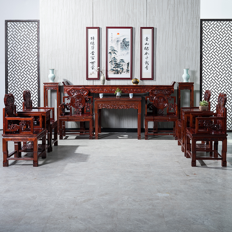 新中式实木家具中堂六件套农村大厅堂屋供桌四件套八仙桌家用佛台