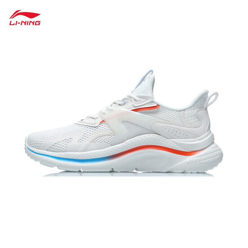 李宁（LI-NING)休闲鞋男流云系列运动跑步鞋 云雾白/桔红色-3 43.5