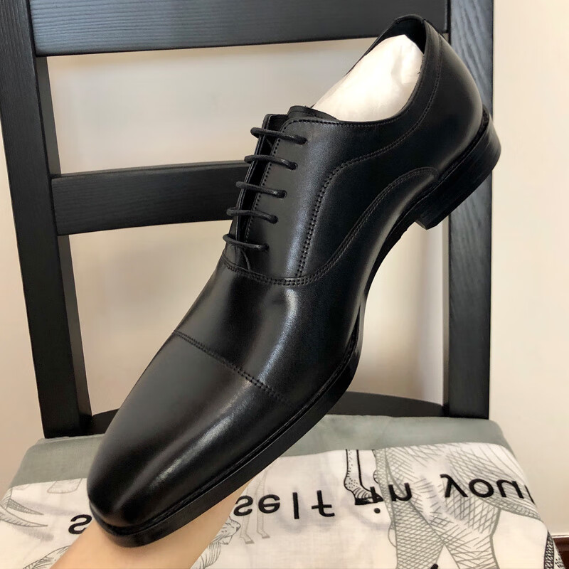 价正装商务皮鞋方头男鞋三接头韩版牛津鞋男士 神秘黑 (24小时内发货)