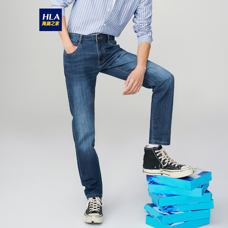 HLA海澜之家牛仔裤男2021春季轻薄简约款舒适透气男裤HKNAD1D060A牛仔蓝过渡色(60)175/88A(34)