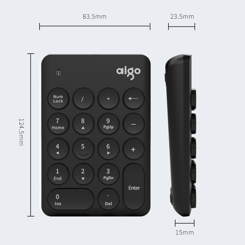 爱国者(aigo)N18黑色 无线数字小键盘 财务会计办公 圆形键帽 多系统兼容外接笔记本台式通用键盘 黑色